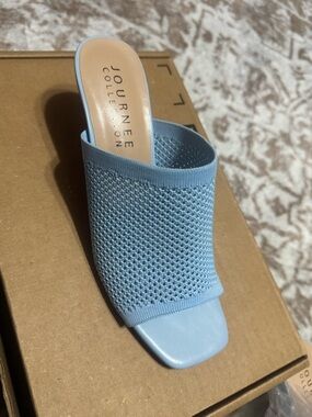 Journee Collection Light Blue Leighton Knit Slide Mule